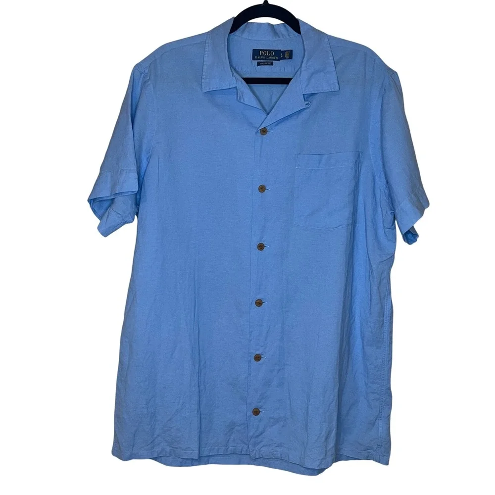 Polo Ralph Lauren Mens Classic Fit Button Up Shirt Blue Short‎ Sleeve Casual
